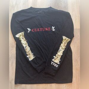 Black Long Sleeve Tee with Floral Design